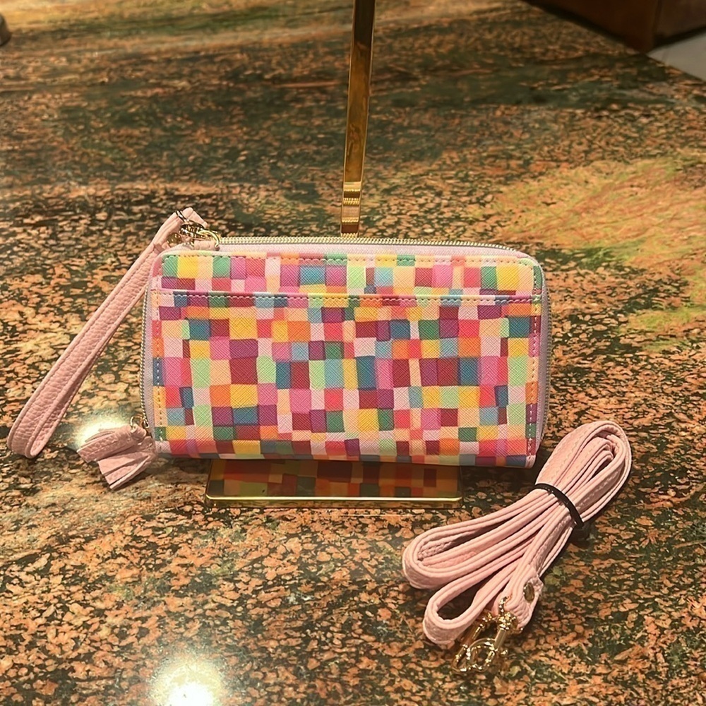 Pink and Purple Geometric Wallet with Mosaic Design